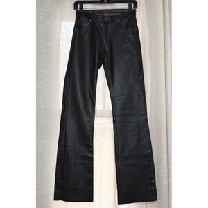 Indian Motorcycle Pebbled Leather Pants Black Embossed Flame Women's SMALL 26"